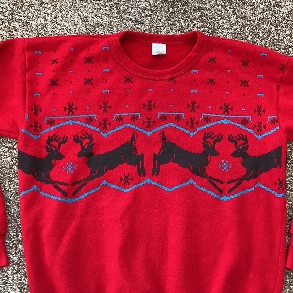 Vintage 90s Tultex Reindeer Christmas Sweatshirt Medium - Picture 6 of 8